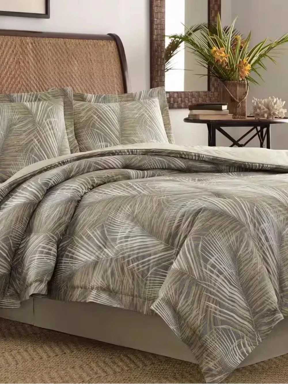 Raffia Palms 4-Piece Brown Botanical Cotton QUEEN Comforter Set NWT